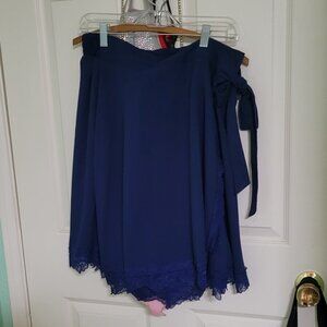 Navy Blue Wrap Skirt with Bow